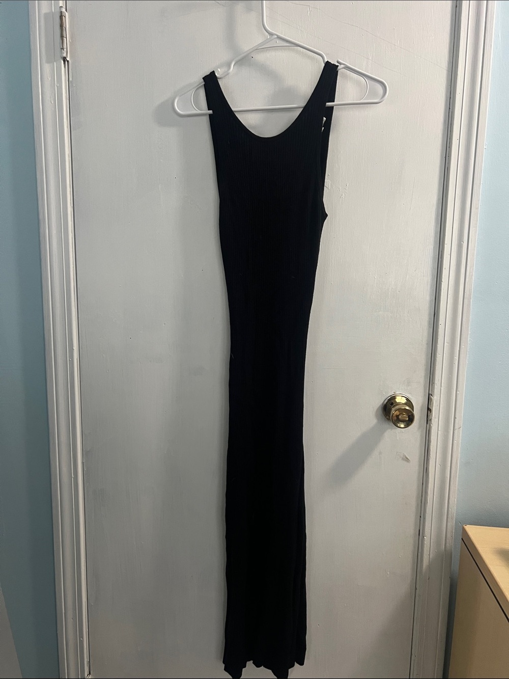 Classic Black Ribbed Tank Maxi Dress—small